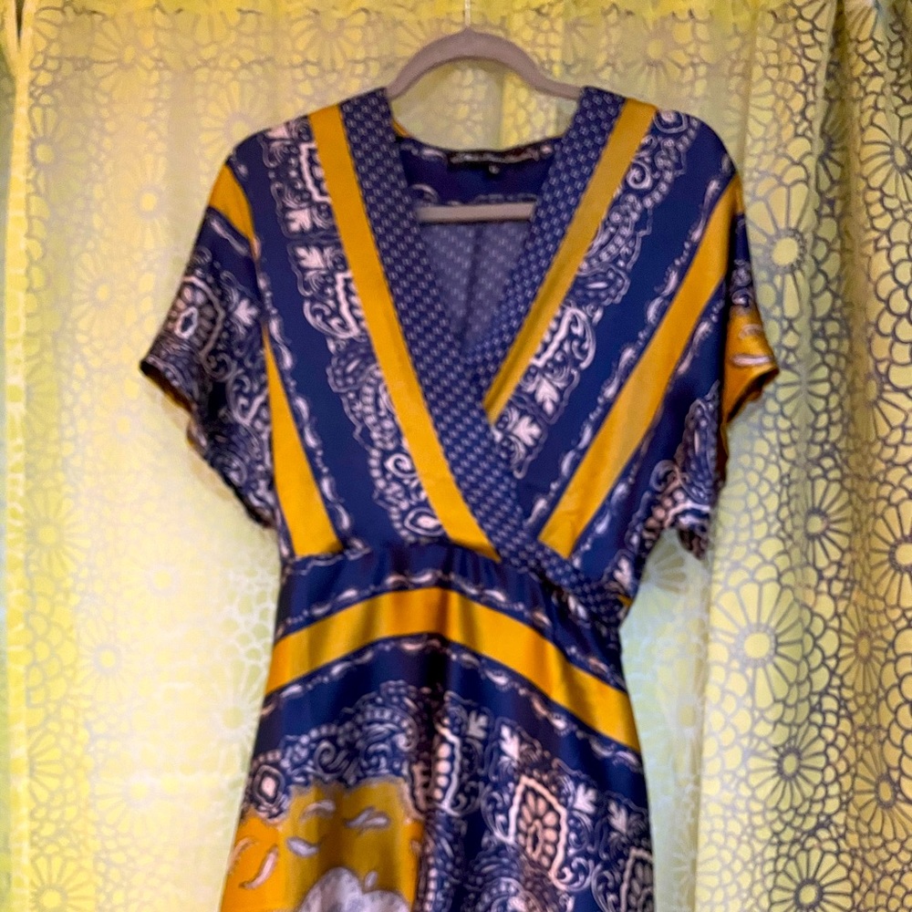 Blue and Gold wrap Dress